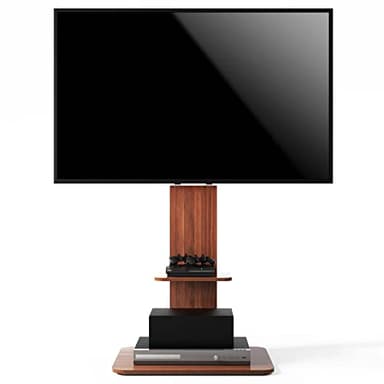 unho Soporte TV Pie de Madera: Mueble de Base de Televisión Suelo Universal de Altura Ajustable con 2 Estantes 32-65 Pulgadas, VESA 400-600 mm, Carga 40 kg