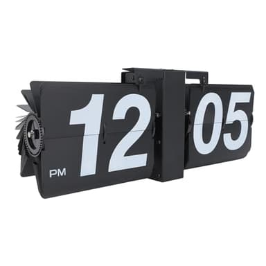 Flip Clock Digital, Reloj de Escritorio con Estante de Estilo Retro, Pantalla Digital Mecánica con Pilas, con Tarjetas Desmontables, Números Grandes, para Sala de Estar, (Black