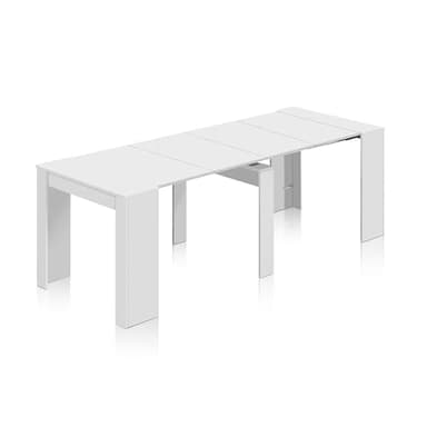 duehome | Mesa de Comedor, Consola, Mesa Extensible, Mesa para Salon, Recibidor o Cocina, Acabado en Blanco Brillo, Modelo Denis, Medidas: 50-235 cm (Largo) x 90 cm (Ancho) x 78 cm (Alto)