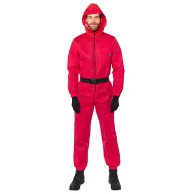 amscan Disfraz unisex de guardia del juego del calamar estándar, talla L, color rojo