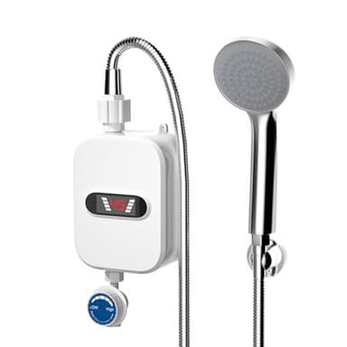 GjnjfdF Calentador de Ducha Eléctrico, Calentador de Agua Termostático, Calentador de Agua InstantáNeo Ducha 220V Grifo de BañO Calentador de Agua Caliente 3500W Pantalla Digital Enchufe de la UE