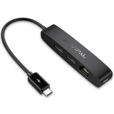 AuviPal Adaptador Ethernet micro USB 3 en 1, concentrador OTG con 2 puertos USB y 1 puerto RJ45 para Fire TV Stick, Raspberry Pi Zero, Google Chromecast Ultra y TiVo Stream 4K, color negro