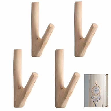 SCHYIDA Ganchos de Madera para Colgar Ropa, 6 Ganchos de Madera Adhesivos para Pared en Forma de Rama con Corteza Perchero de Madera para Pared Rústico Perchas Adhesivas para Pared de Madera