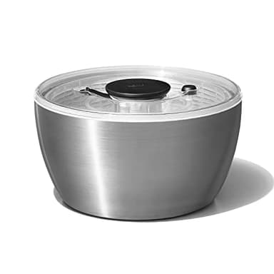 OXO Good Grips, Centrifugadora y escurridor de acero inoxidable para ensaladas, ideal para lechuga y verduras, tamaño grande