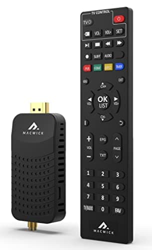 Macwick DVBT2 2024 TDT Mini Decodificador Digital Terrestre 1080P H265 HEVC HD Conexión HDMI y USB, Función PVR, Invisible Nano TV Stick, Control Remoto 2 en 1 Infrarrojo, Instalación Guiada