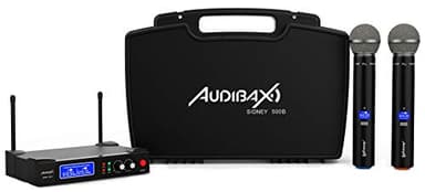 Audibax Sidney 500 B - Sistema de Micrófono Inalámbrico UHF - Micrófono Inalámbrico Profesional Doble de Mano - Modulación Analógica - Incluye Maleta de Transporte - Alcance de 50 Metros
