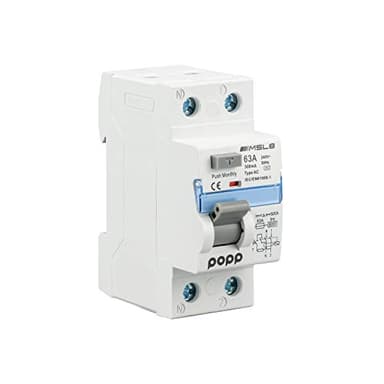 POPP® Electric Interruptor diferencial industrial TIPO AC corriente residual alterna 2 Polo 63A 300mA SERIE MSL8 (1P+N, 63A 300mA)