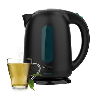 Cecotec Hervidor de agua Thermosense 180 Black. Hervidor Eléctrico de 1,7 litros de capacidad, libre de BPA, con 2200 W de potencia para un calentamiento rápido y eficiente.