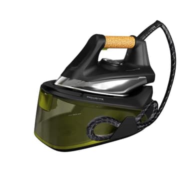 Rowenta Easy Steam Centro planchado alta presión 6 bares, golpe de vapor 270 g/min, vapor continuo 110 g/min suela Airglide con depósito de 1.4 L y Modo Eco, Negro/Verde