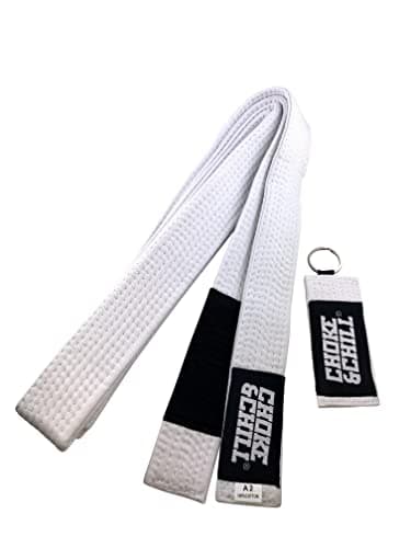 Choke&Chill BJJ Brazilian Jiu-Jitsu - Cinturón con llavero, para adultos, niños, Luta Livre (blanco, A1 (260 cm))