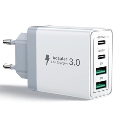Aioneus Cargador USB C, 40W 4-Puertos USBC Enchufe Cargador iPhone Carga Rapida, Múltiple Cargador QC3.0 y PD Rápido Pared Adaptador Tipo C para iPhone 16 15 14 13 12 11 Pro MAX XR XS 8 7,iPad,Samsung