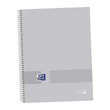 Oxford, Cuaderno A4, cuadrícula 5x5, tapa dura, microperforado, Libreta A4 Europeanbook1, 80 hojas, 90 grs, color gris