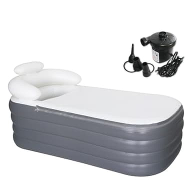 Bañera hinchable para adultos, bañera de hielo portátil grande, spa, bañera de remojo con cubierta de cremallera, diseñada con reposacabezas, soporte para bebidas (bomba de aire en 164 x 84 x 51 cm)