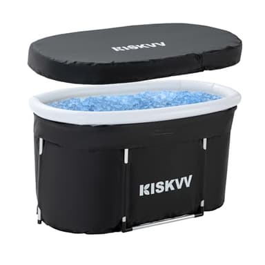 Bañera de Hielo Ovalada con Tapa, KISKVV 115x55x57cm Bañera Plegable para Deportistas, Barril de Hielo Aislado para Interior Exterior, Bañera de Recuperación, Barril de Hielo para Adultos