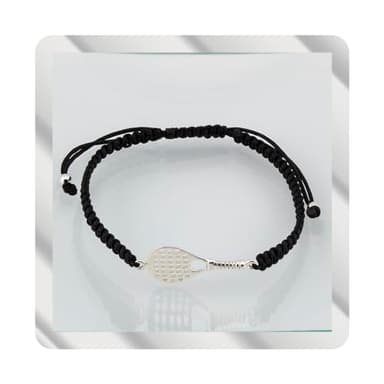 Henor Pulsera Pádel en Macramé Negro. Plata de Ley S925 acabado Natural y pulida a mano. Largo ajustable de 16cm a 22cm. Cierre Nudo corredizo PS3315870N