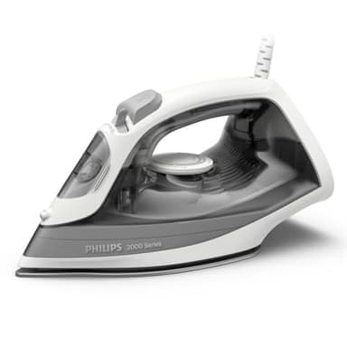 Philips Plancha de vapor Serie 2000 - Hasta 25 g/min de vapor continuo. 2000 W. Depósito de 250 ml. Eliminación rápida de arrugas. 4 ajustes de vapor. Suela de cerámica. Ligera. Gris (DST2020/80)