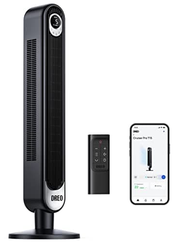Dreo Ventilador Torre Alexa, ventiladores Silencioso de Pie Para Dormir con Mando a Distancia, 7,92 m/s de Velocidad, Oscilante de 90° con 6 Velocidades, 4 Modos, Temporizador de 12 Horas