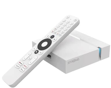 STRONG - Streaming Box Android TV + 4K UHD - Leap-S3+ - Chromecast Built-in - Compatible con la Asistencia Vocal Google - Dolby Atmos & Dolby Vision - Fácil de Instalar - Blanca