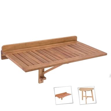 LOLAhome Mesa de Pared Plegable Abatible de 45x47x80 cm | Madera Acacia Maciza Natural Marrón | para Interior o Exterior Balcón, Terraza o Jardín - Colección Nina