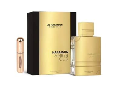 Perfume Amber Oud Gold Edition 120ml, Perfume Árabe Unisex de Larga Duración, Eau da Parfum Importado desde Dubái, Incluye Atomizador Recargable 5ML (Gold Edition 120ml)