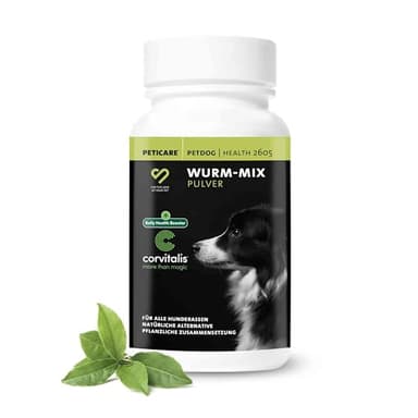 Peticare Desparasitante Antiparasitario para Perros Interno | Polvo de Hierbas | Remedio 100% Natural con Curcuma y Tomillo contra Gusanos Intestinales, Anquilostomas | petDog Health 2605 (90 g)