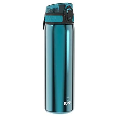 ION8 Botella de Agua Inox, 600ml, a Prueba de Fugas, Fácil de Abrir, Cerradura Segura, Apta para Lavavajillas, Sin BPA, Tapa Abatible, Fácil de Limpiar, Aqua Metalizado