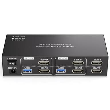 TJCXELE HDMI 4K60Hz KVM Switch 2 PC 2 Monitores Para 2-Ordenadores que comparten 4 Periféricos USB 3.0 y Soporta el Modo Copy&Extend con USB Cable