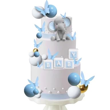 Decoracion Tarta Elefante, 30 Piezas Decoración de Pasteles Cumpleaños Bluey Topper para Tarta de Mariposas Bolas Cake Topper Cumpleaños Niños, Baby Shower, Fiestas Temática