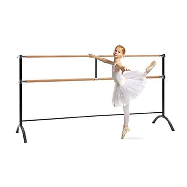 Klarfit Barra Ballet para Pared, Adultos y Niños l Barra de Ballet para Casa, Anchura 220 cm, Antideslizante, Ajustable, Material Acero con Aspecto Madera l Barras Gimnasia Artística en Casa, Negro