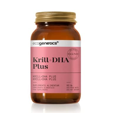 ECOGENETICS - Aceite de Krill+DHA Plus 60 Cápsulas Blandas | Fuente Premium de Omega 3 (415mg por cápsula) para Salud Cardiovascular | Potenciador Cerebral Ideales para la Concentración y Memoria