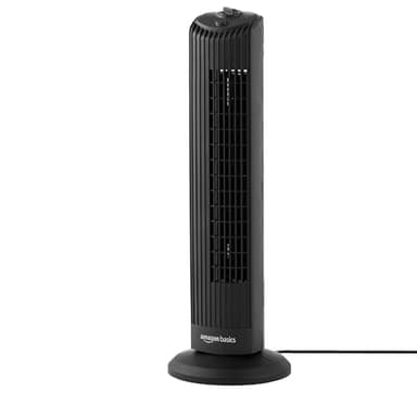 Amazon Basics Ventilador de torre de 71 cm con 3 velocidades y 60 grados de oscilación, enchufe de Reino Unido, Negro