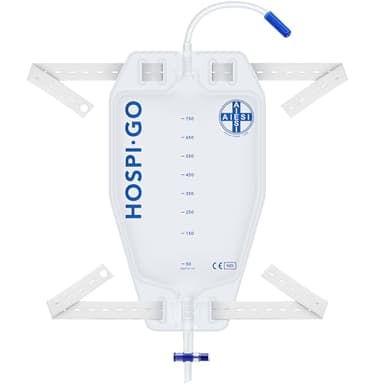 AIESI® Bolsas de orina de piernas reutilizable capacidad de 750 ml tubo de 30 cm con grifo de descarga cruzado (T) y válvula antirreflujo HOSPI-GO (Paquete de 10 piezas), Espalda en TNT transpirable
