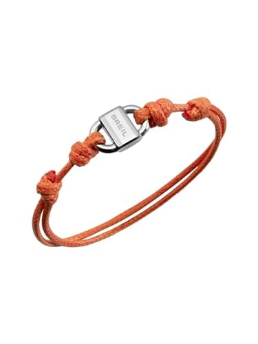 BREIL, colección Block, pulsera para hombre de algodón, enriquecida con un elemento central de acero, pulsera de cordón de algodón, longitud ajustable con nudo corredizo