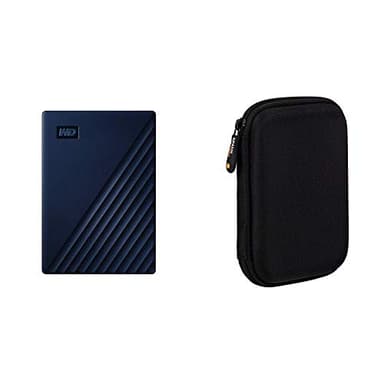 Western Digital WD My Passport Disco Duro Portátil para Mac de 5 TB - Preparado para Time Machine y con Protección Mediante Contraseña + Amazon Basics - Funda de Disco Duro, Color Negro y Naranja