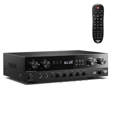 Donner Amplificador de Audio, Amplificador Premium de 4 Canales con Potencia Máxima de 1000 W con Bluetooth 5.0, USB, FM, 2 Entradas de Micrófono, RCA, Entrada de Fibra/Coaxial para el Hogar, Karaoke