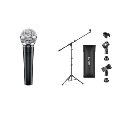 Shure SM58-LC El micrófono de Voz dinámico está diseñado para el Uso Profesional en Voces & CAHAYA Soporte de Micrófono con Brazo con Dos Pinzas para Microfonos Pie de Micrófono Plegable