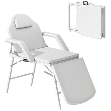 HOMCOM Camilla Masaje Plegable Portátil Camilla Estética Profesional de 3 Zonas con Respaldo Soporte para Piernas Ajustables Reposacabezas Extraíble Reposabrazos Acolchados para SPA 182x82 cm Blanco