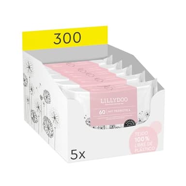 Toallitas con prebióticos LILLYDOO, 300 unidades (5 x 60), tejido 100% libre de plástico, sin perfumes