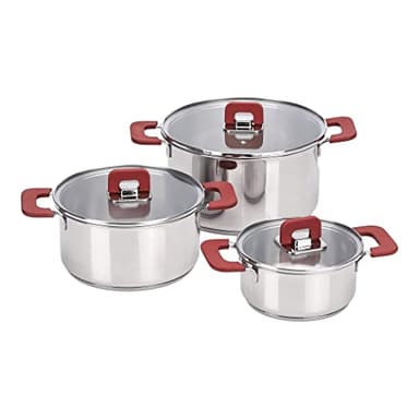 Amazon Basics Juego de Ollas de Inducción de Acero Inoxidable, 3 Unidad, 16/20/24 cm