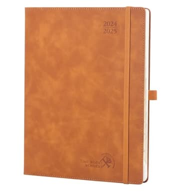 POPRUN Agenda 2025 Semana Vista 26,5 x 21,5 cm, Una Página por Semanal con Una Página de Notas 17 Meses de Ago.2024 a Dic.2025, 100 GSM Papel, Marrón