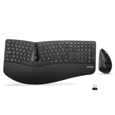 Perixx Periduo-605, Pack de Teclado Ergonómico Inalámbrico, Teclado Dividido y Ratón Vertical con reposamuñecas y Teclas de Membrana Low Profile, Layout QWERTY Español