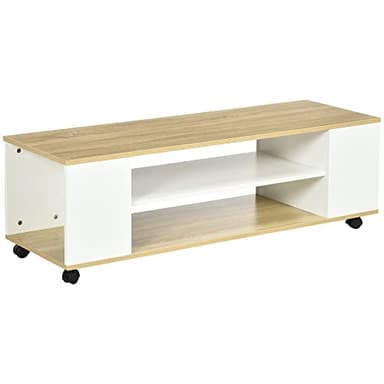 HOMCOM Mueble de TV con Ruedas Mesa para TV Flotante con 2 Estantes de Almacenamiento para Televisores de hasta 55 Pulgadas para Dormitorio 120x40x38,5 cm Blanco