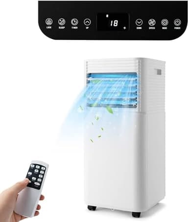 GOPLUS Aire Acondicionado Portátil Silencioso 7000BTU 2,1kW, 4 en 1 Función de Refrigeración Deshumidificación Ventilación, Modo Nocturno, Temporizador 24H, Mando a Distancia/Pantalla, 15㎡, R290