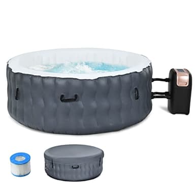 RELAX4LIFE Spa Inflable 4 plazas con 108 chorros de burbujas y sistema termostático, bañera de PVC con tapa para exterior bomba de aire incluida, gris (sin reposacabezas y portavasos)