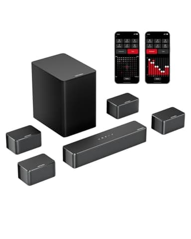 ULTIMEA 7.1 Barra de Sonido TV, Sistema de Sonido Envolvente Virtual, Control por App, 410W, Barra Sonido con Subwoofer y 4 Altavoces Envolventes, Bluetooth 5.3, Poseidon D70