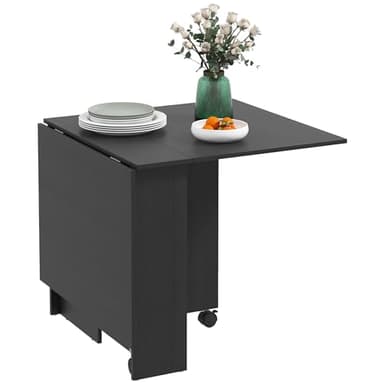 HOMCOM Mesa de Comedor Plegable, Mesa Plegable para 4-6 Personas, Moderna Mesa de Cocina Que Ahorra Espacio con 2 Estantes y 2 Ruedas, Madera, 140x80x74 cm, Negro
