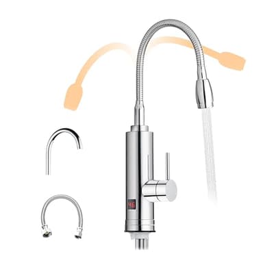 HOGART Grifo Agua Caliente Instantanea, Grifo Calentador de Agua Electrico, Grifo Eléctrico para Cocina, Jardín, Baño, 2 cabezales, Grifo de Cocina, Calentador Electrico bajo Consumo Agua