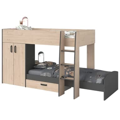 Miroytengo Litera Tren en Color Roble Jackson y Gris Oscuro 90x200 cm Cama Funcional Estilo Industrial