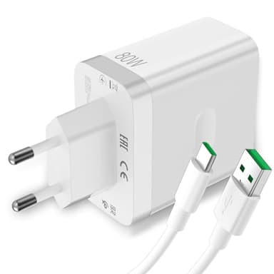 80W Cargador USB y Cable USB C para OPPO Find X6 X5 Pro 5G,SUPERVOOC Carga Rápida USB a Tipo C Cable 1M Carga Flash y Adaptador de Cargador para OPPO A98 A78 OPPO Reno12 11 10 Pro 8 Realme 12 GT Neo 3