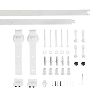 200 cm/6,6 FT Kit de Puerta Corrediza de Granero, Herrajes para Puerta Correderas, Kit completo con rieles, tornillos, 2 poleas -puerta simple (Blanco Clásico)